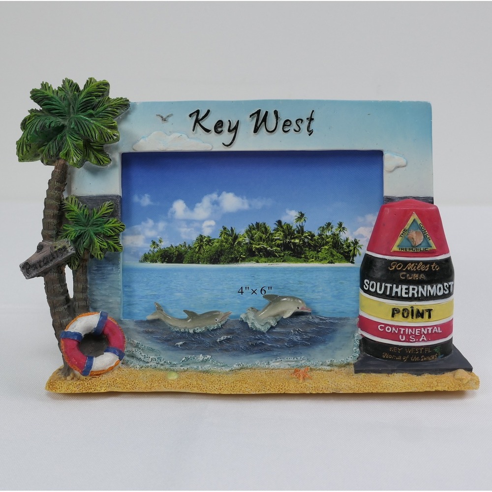 Key West Southernmost Point Dolphin Tropical 4x6 Resin‎ Souvenir Picture Frame